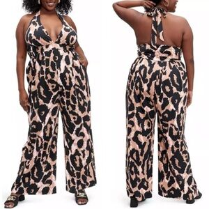 PLUS Diane‎ Von Furstenberg NEW Sexy Halter Leopard Wide Leg Jumpsuit Size XXL